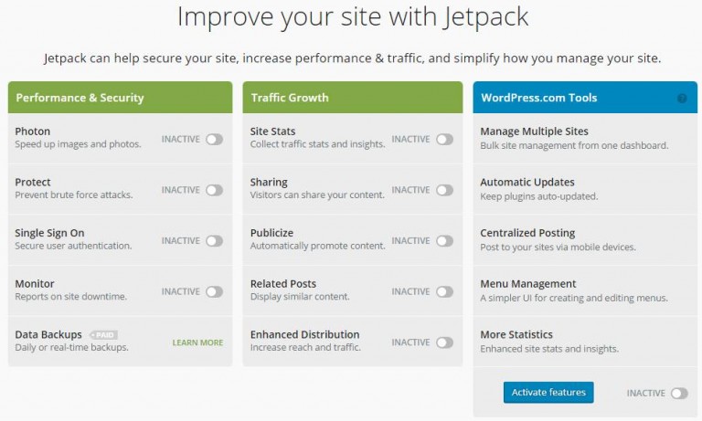 Jetpack's dashboard