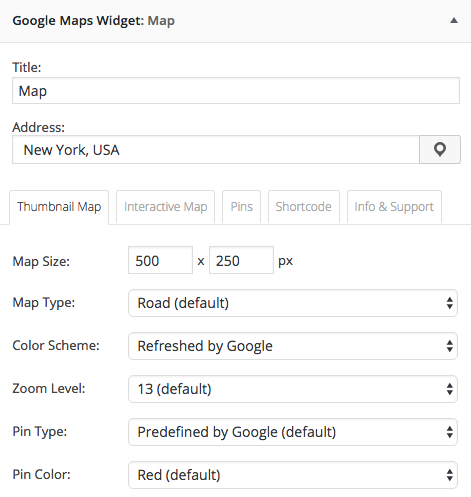 google maps widget display options
