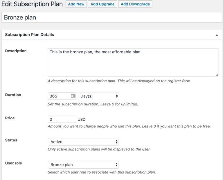 Membership details settings