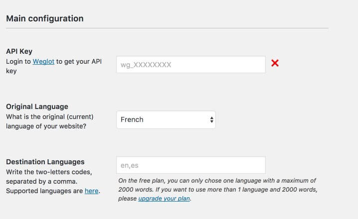 Weglot configuration part 1